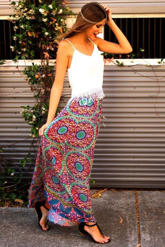 boho chic long skirt