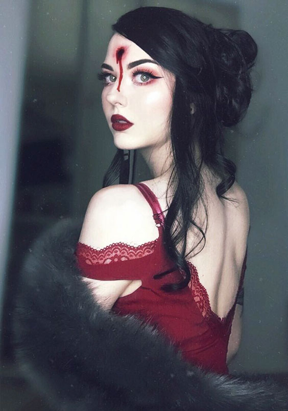The lady in RED and a Bullet in HEAD halloween costume ideas