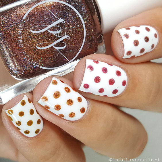 thanksgiving nailart with polka dots