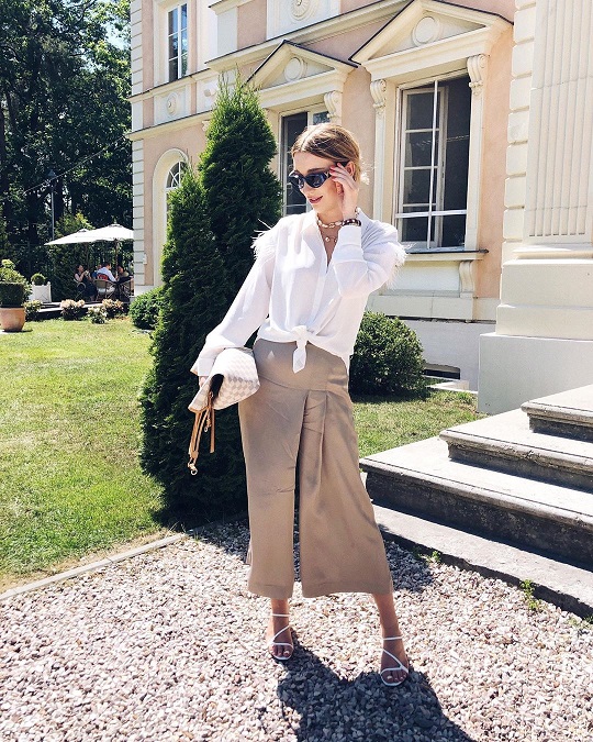 White shirt on culottes